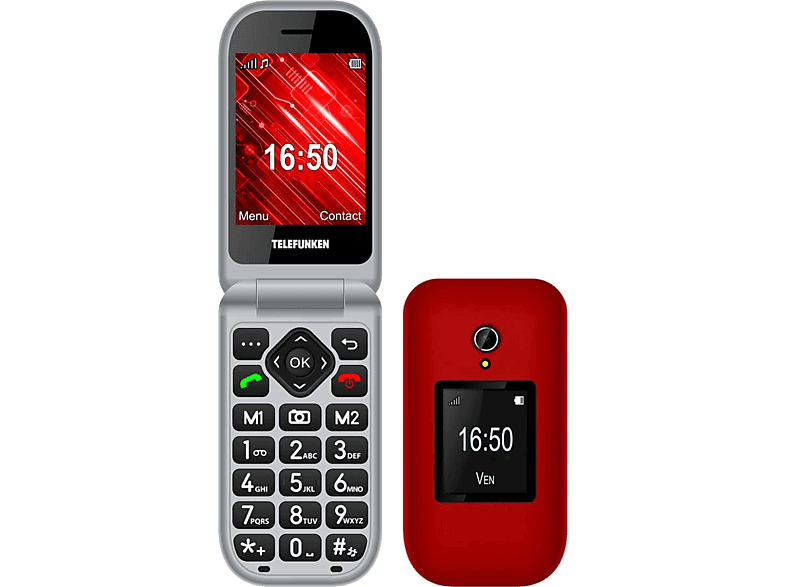 Telefunken S460 32 MB RAM 1000 mAh 2G Tarjeta SD Teclas extra grandes Botón SOS Rojo
