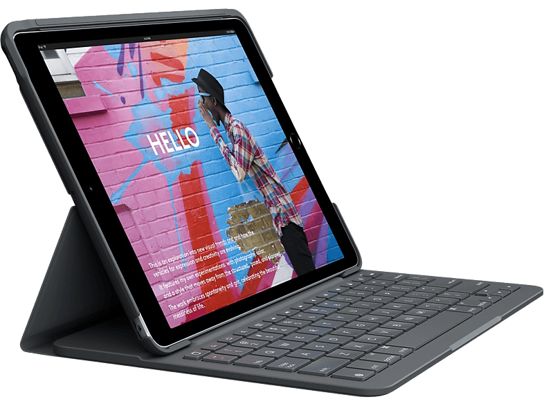Logitech Slim Folio Bluetooth para iPad 2019 10.2 Teclas de acceso directo Tres modos de uso Batería hasta cuatro años Gris