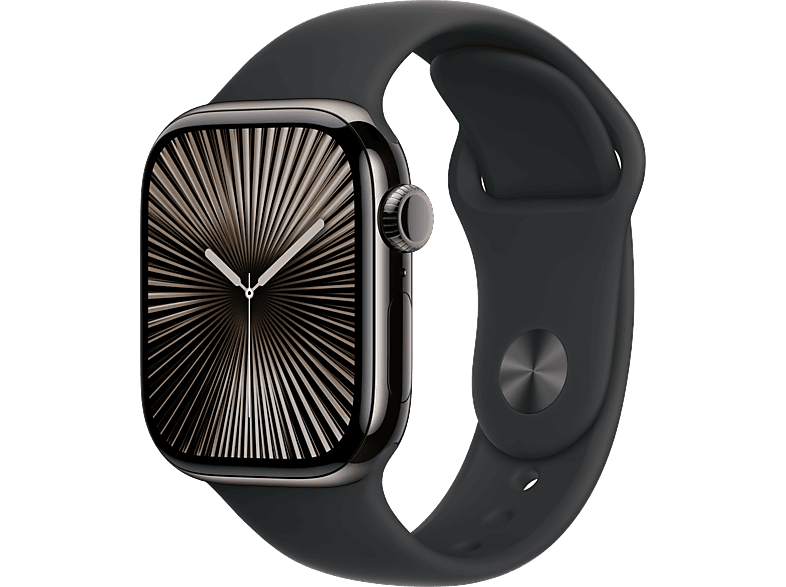 Apple Watch Series 10 (2024) GPS + Cellular 42 mm Gesto de doble toque Caja de titanio Pizzarra Correa deportiva Negra Talla M/L