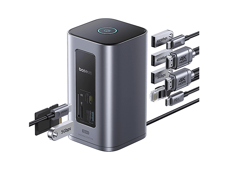 Baseus Nomos NU I Air Spacemate 12-en-1 Pantalla 4k Ultrarrápido 10 Gbps y 100W Gris space