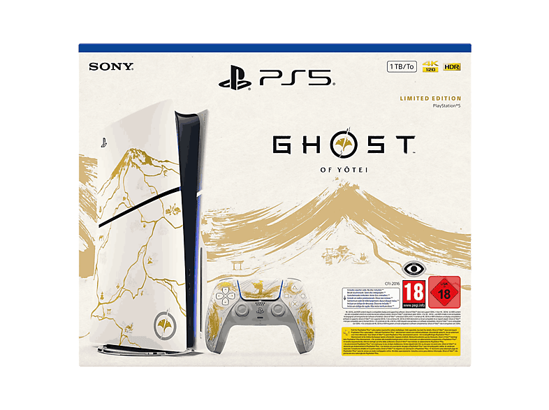 Sony PS5 Slim Standard (Edición GOLD limitada: Ghost of Yōtei) 1 TB SSD 4K 1 mando Chasis D + Código de descarga de juego Ghost of Yōtei