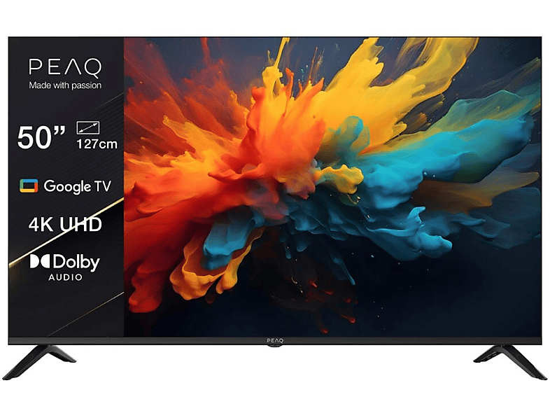 Peaq 50GQU-5024C UHD 4K MT9602 Smart TV DVB-T2 (H.265) Chromecast incorporado Google TV Dolby Vision Negro