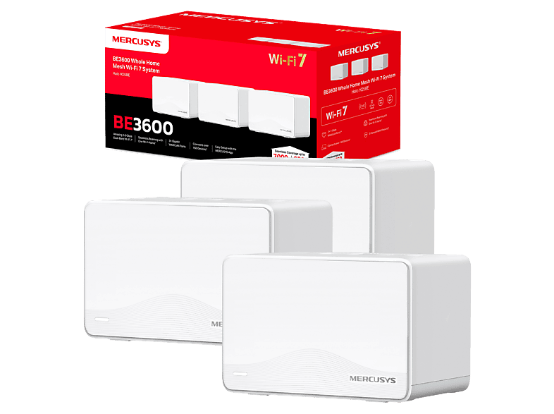 Mercusys Halo H25BE (3-Pack) Wi-Fi 7 Para todo el hogar x3 Puertos Gigabit Hasta 650m² Tecnología MLO +200 Dispositivos
