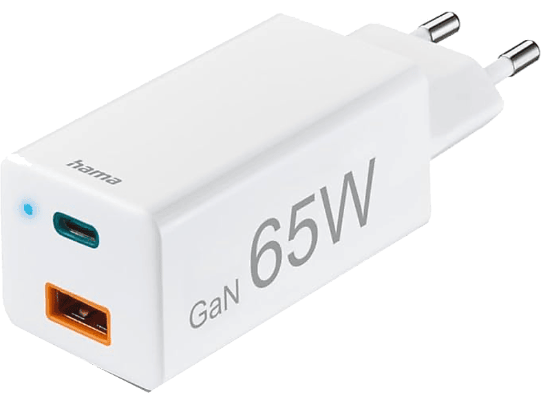 Hama GSM Mini 65W 220V Carga rápida USB-A y USB-C 2 dispositivos a la vez Blanco