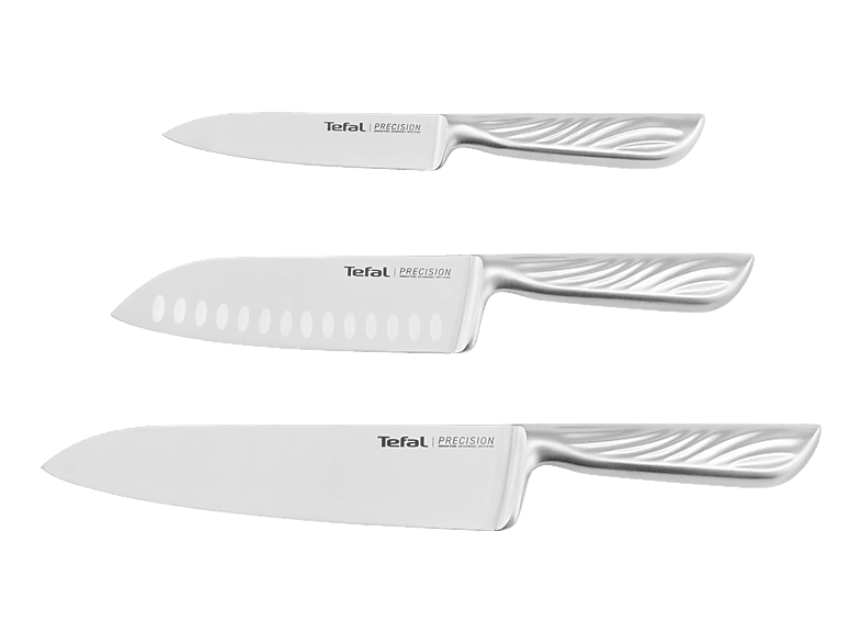 Tefal Precision Set de 3 cuchillos Chef 20 cm Multiusos 12 cm Pelador 9 cm Afilado excepcional Acero inoxidable