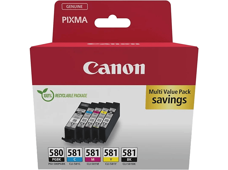 Canon PGI-580/CLI-581 PGBK/C/M/Y/BK 5 Cartuchos de Tinta Independientes 400 páginas Negro