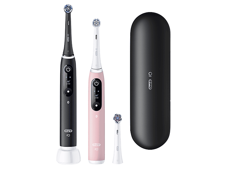 Oral-B iO 6s Pack doble  5 modos Seguimiento con app Pantalla interactiva Sensor de presión Estuche de viaje Negro y rosa