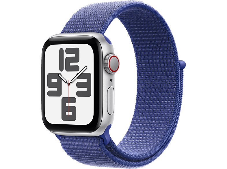 Apple Watch SE (2024) GPS + Cellular 40 mm Caja de aluminio Plata Vidrio delantero Ion-X Correa Loop deportiva Azul nube