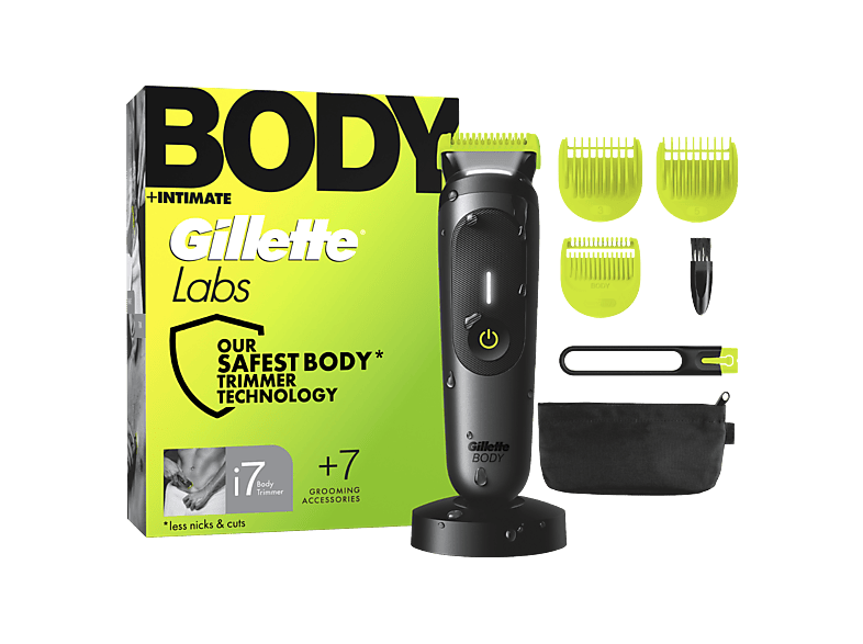 Gillette Labs i7 Body + Intimate Recortadora corporal para hombres Tecnología Skinfirst Con luz LED Wet&Dry 3 peines