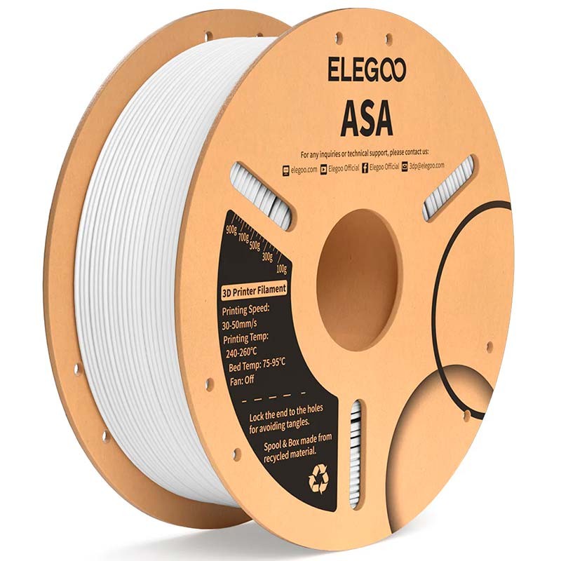 ELEGOO ASA Blanco para Impresoras 3D FDM Filamento 1.75mm Bobina de 1kg