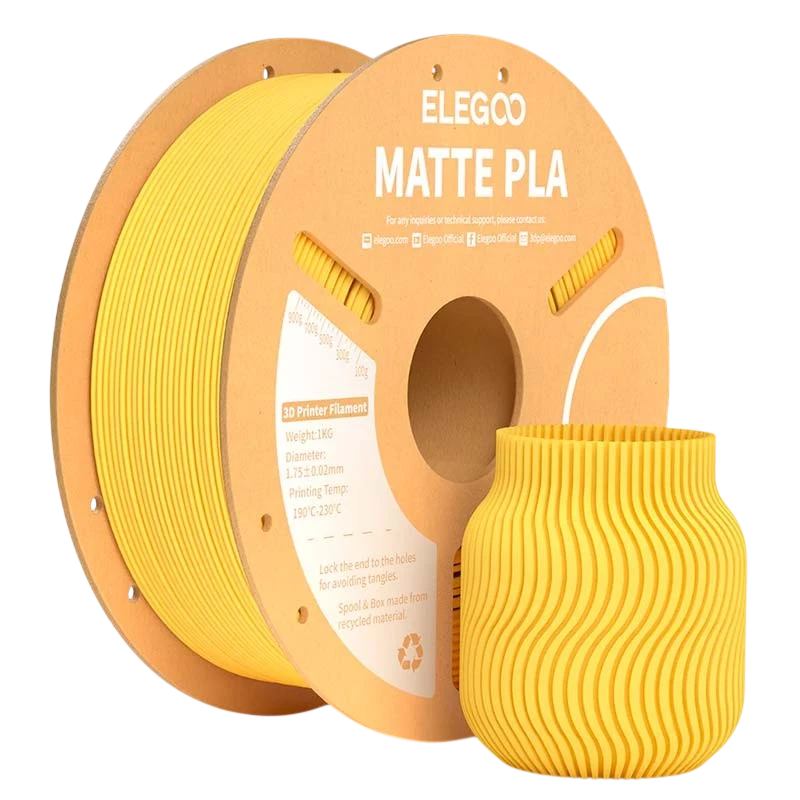 ELEGOO PLA MATTE Amarillo Mate para Impresoras 3D FDM Filamento 1.75mm Bobina de 1kg