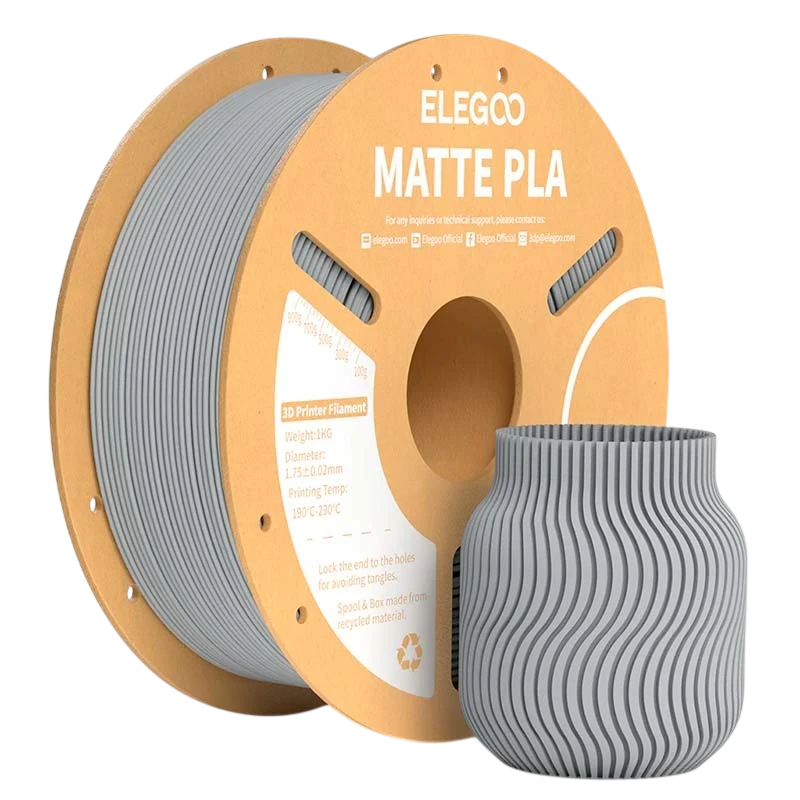 ELEGOO PLA MATTE Gris Mate para Impresoras 3D FDM Filamento 1.75mm Bobina de 1kg