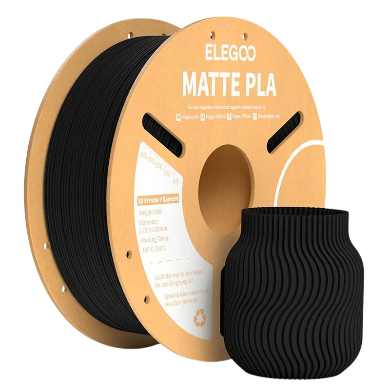 ELEGOO PLA MATTE Negro Mate para Impresoras 3D FDM Filamento 1.75mm Bobina de 1kg