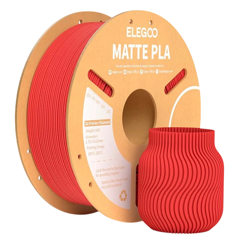 ELEGOO PLA MATTE Rojo Mate para Impresoras 3D FDM Filamento 1.75mm Bobina de 1kg