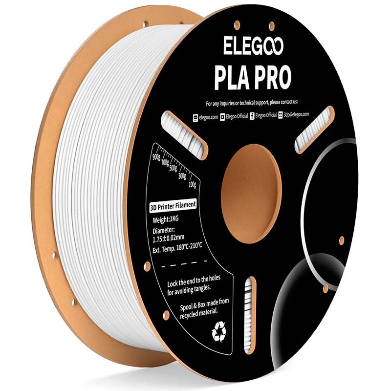 ELEGOO PLA PRO Blanco para Impresoras 3D FDM Filamento 1.75mm Bobina de 1kg