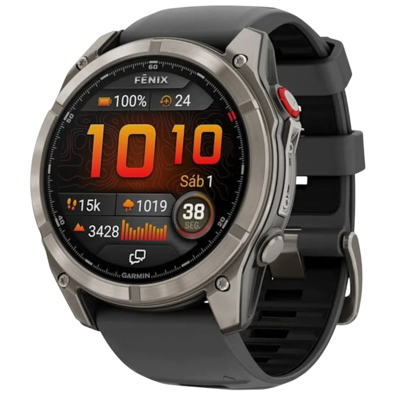 Garmin Fēnix 8 Pro 51 mm AMOLED Zafiro Gris Titanio con correa de Silicona Negra