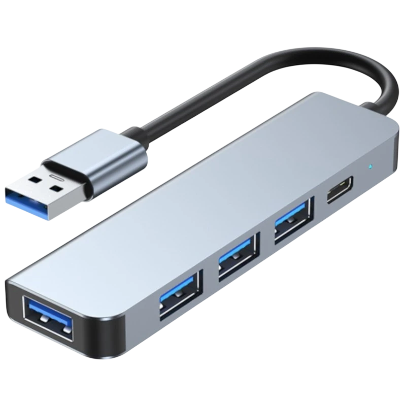 Hub USB BYL-2301U 5 en 1 USB Tipo C+USB 3.0 Plata
