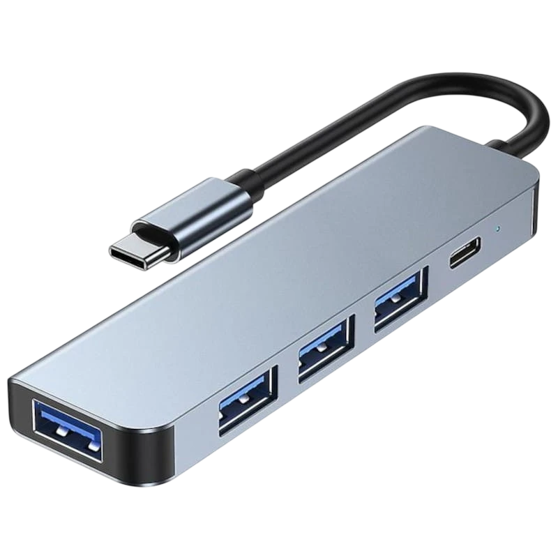 Hub USB 2301T 5 en 1 USB Tipo C+USB 3.0 Plata