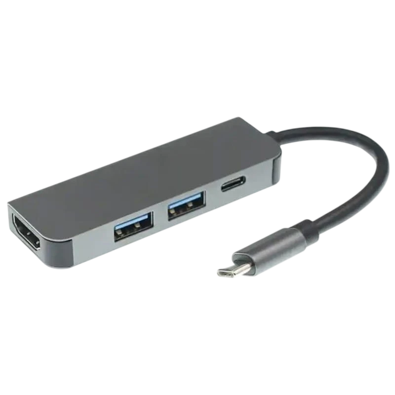 Hub USB BYL-2011 4 en 1 USB Tipo-C/HDMI+USB 3.0+USB Tipo C Gris