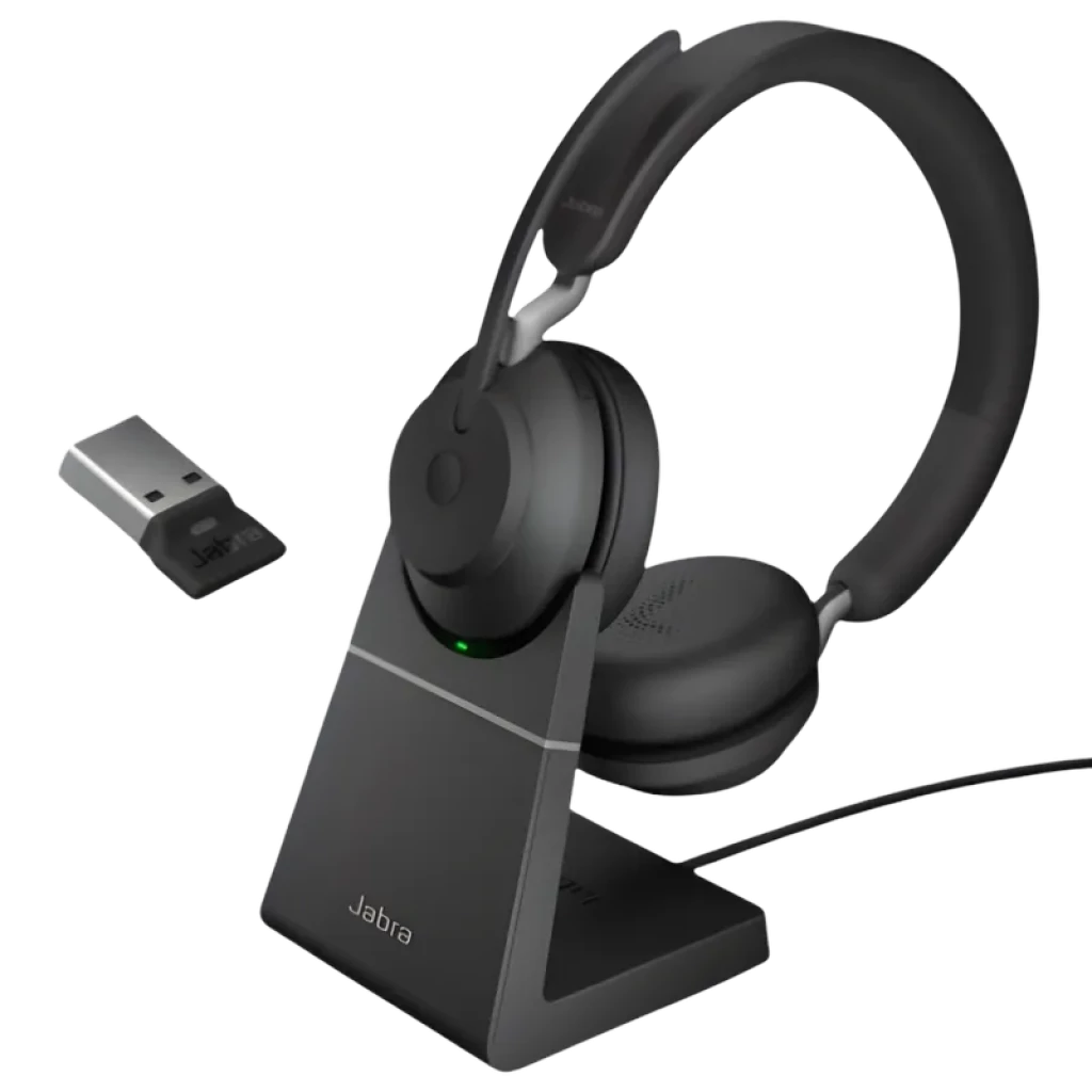 Jabra Evolve2 65 Stereo MS + Base de Carga + Link 380 USB-A Auriculares Inalámbricos Profesionales