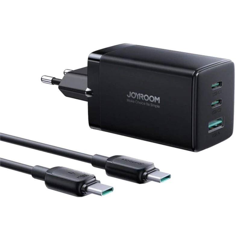 Joyroom JR-TCG01 65W Triple USB Tipo C/USB Carga Rápida Negro Cargador con cable