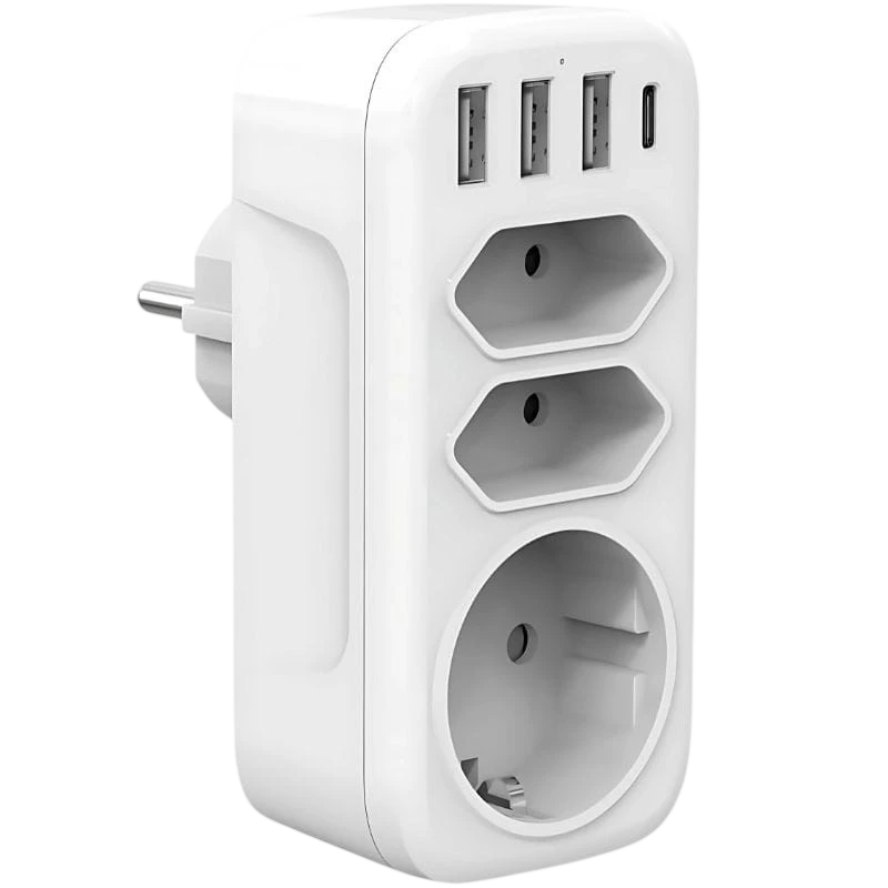 Ladrón de enchufes 4000W 1x Tipo F 2x Tipo C 3x USB-A 1x USB-C