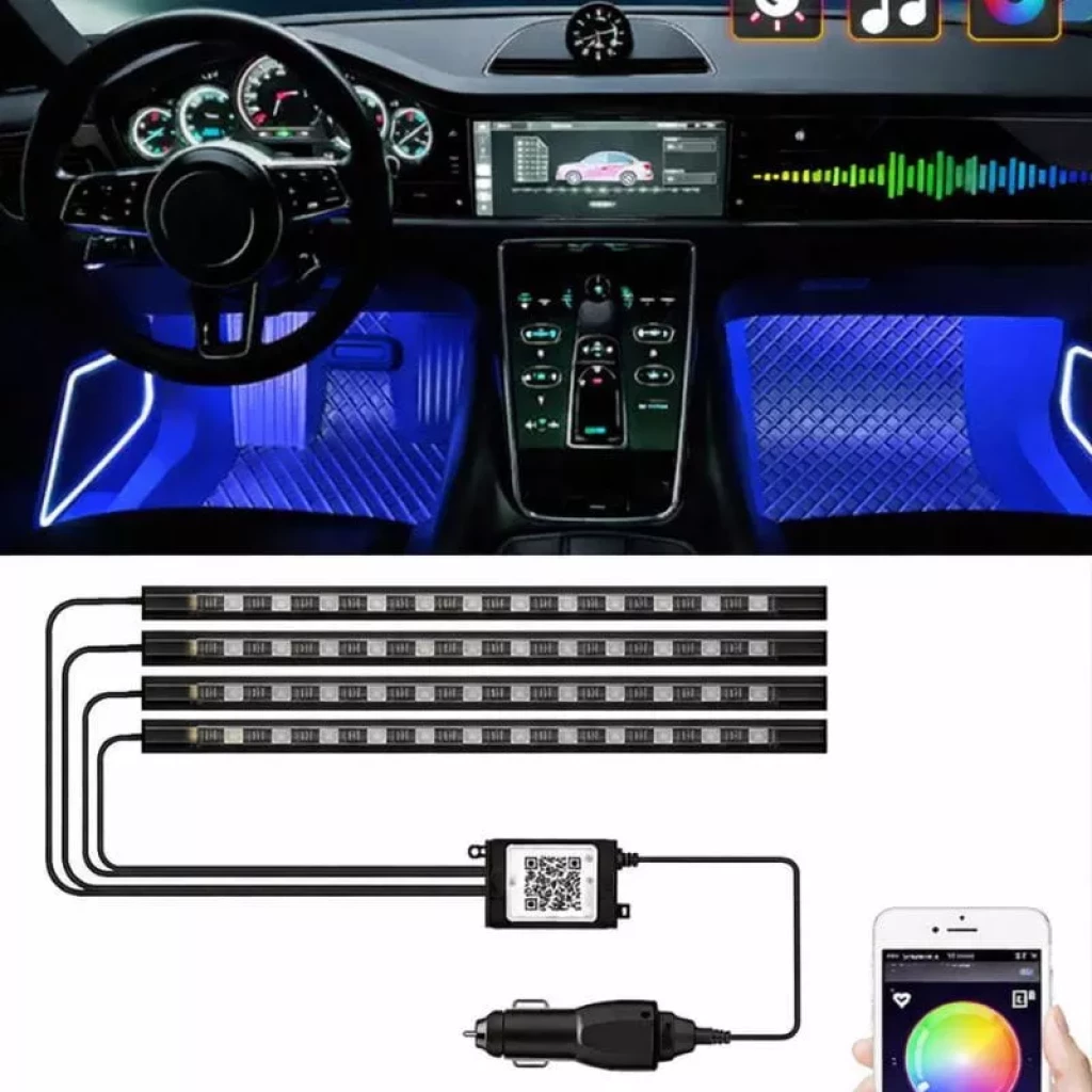72 LED RGB Mechero de coche APP Kit de iluminación interior para coche