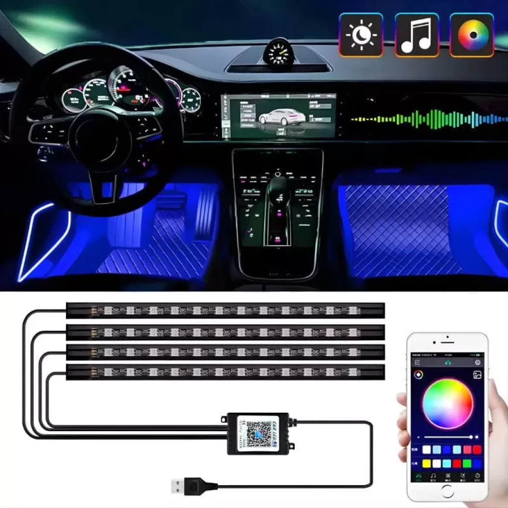 72 LED RGB USB-A APP Kit de iluminación interior para coche