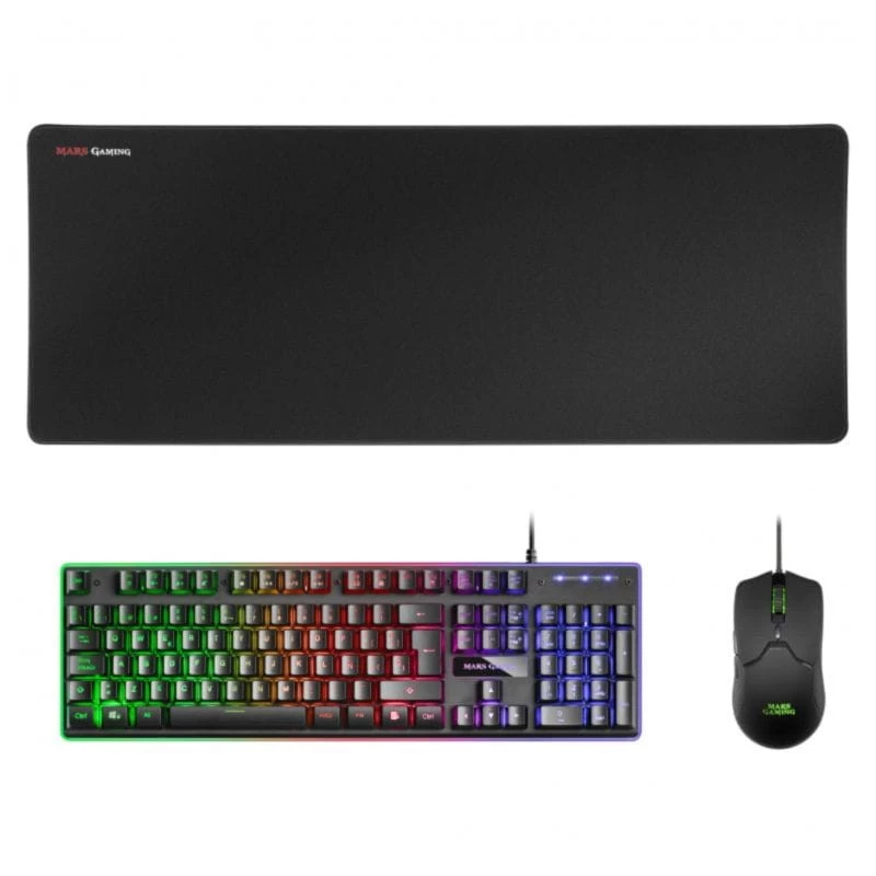 Kit de Teclado Ratón y Alfombrilla XXL Mars Gaming MCPXBES Negro 10.000 DPI