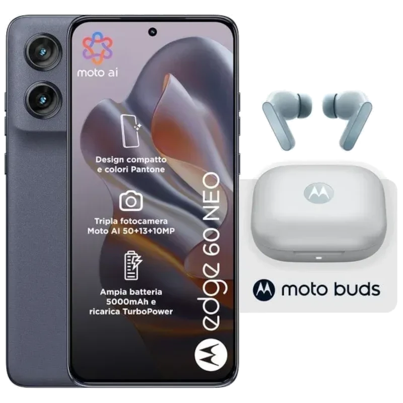 Motorola Edge 60 Neo 5G 256 GB Azul Grisaille Sensor Sony de 50 MPx 8GB de RAM Moto AI + Auriculares Moto Buds