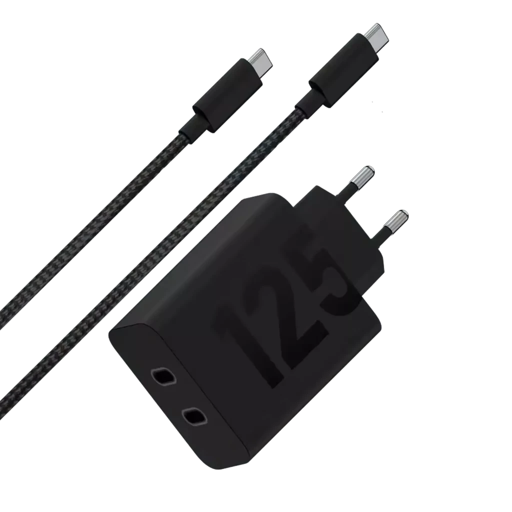 Motorola TurboPower 125W Carga rápida Negro Cargador dual USB Tipo C con cable de 2 m