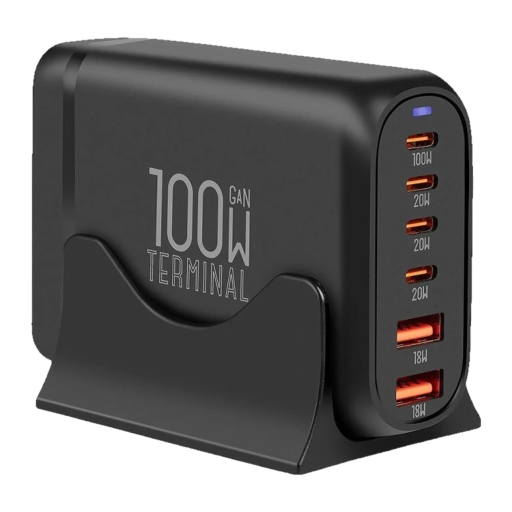 Obal:Me Terminal GaN Desk Charger 4C2A Cargador USB-C 100W GaN 6 Puertos Negro