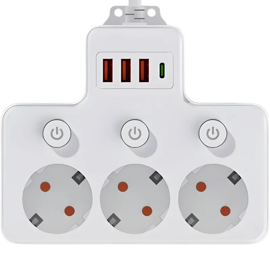 Regleta de enchufes 1 USB-C 3 USB-A 4 AC con interruptores individuales