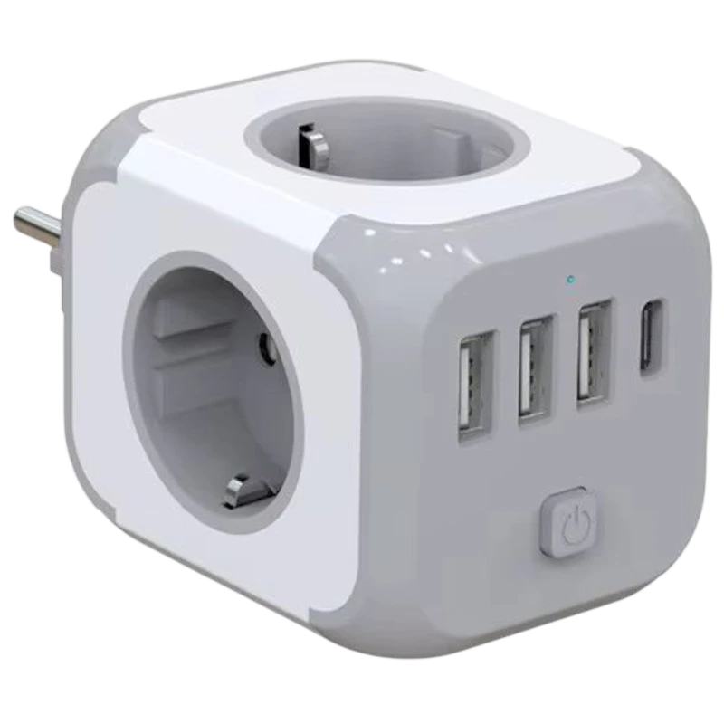 Regleta Cubo Adaptador de enchufe 3x Tipo F 3x USB-A 1x USB-C