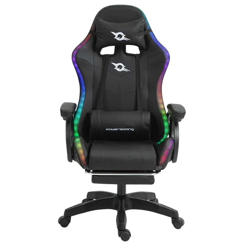 PowerGaming LED RGB Silla Altavoz Masaje Reposapiés Negro