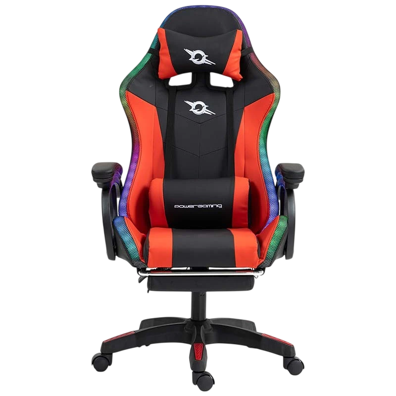 Silla Gaming PowerGaming LED RGB con Altavoz Bluetooth Masaje y Reposapiés Negro+Rojo