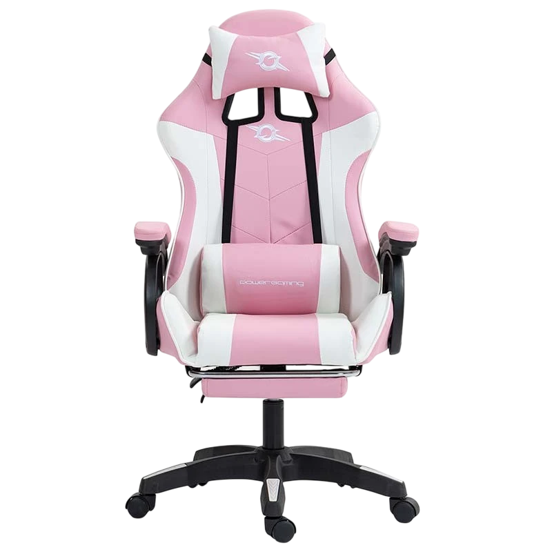 PowerGaming Silla 7 puntos de Masaje Reposapiés Blanco+Rosa