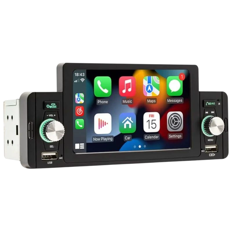 Autoradio 1 DIN SWM 160W 5 pulgadas Bluetooth/Carplay/Android Auto inalámbrico/USB Negro