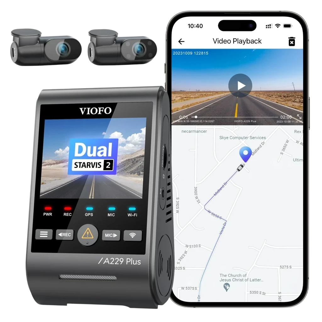 VIOFO A229 Plus 3CH Cámara Frontal 2K + Trasera 2K + Interior 1080P HDR 5GHz Wi-Fi GPS Voice Control Dash Cam