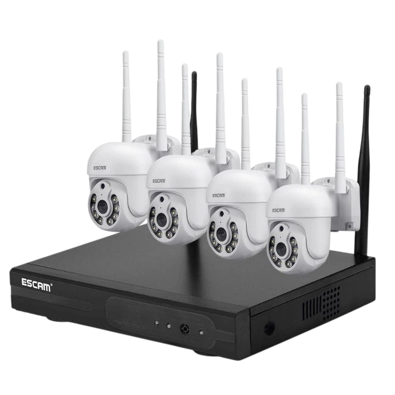 Kit videovigilancia IP Escam WNK714 Wifi 3MP 4 Cámaras Blanco